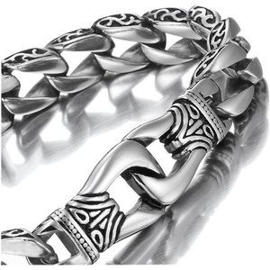 Stainless Steel Men's link Bracelet Silver Black 9 Inch Mens Luxury